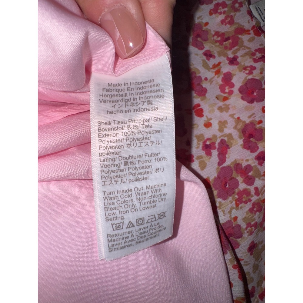 J. Crew Pink Floral Print Long Sleeve Tie Neck Tiered Dress Women's Size M - Picture 8 of 8